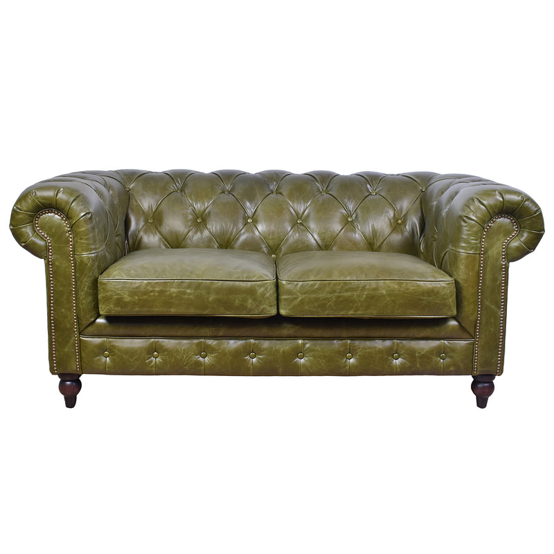 Windsor 2 Seater British Green Leather Chesterfield Sofa