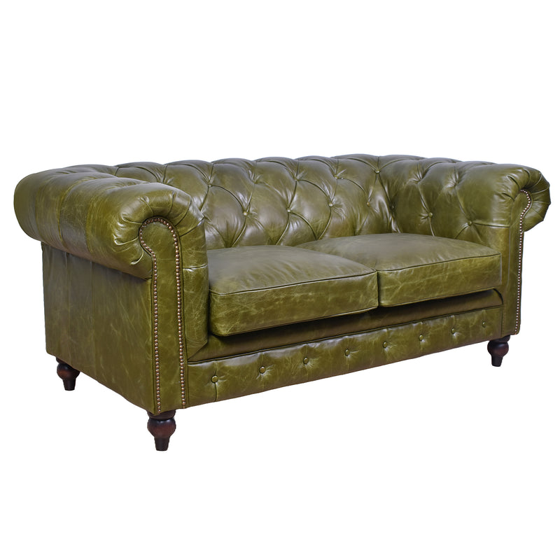 Windsor 2 Seater British Green Leather Chesterfield Sofa