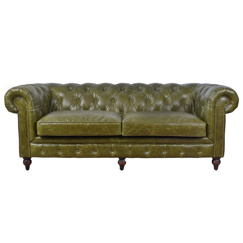 Windsor 3 Seater British Green Leather Chesterfield Sofa