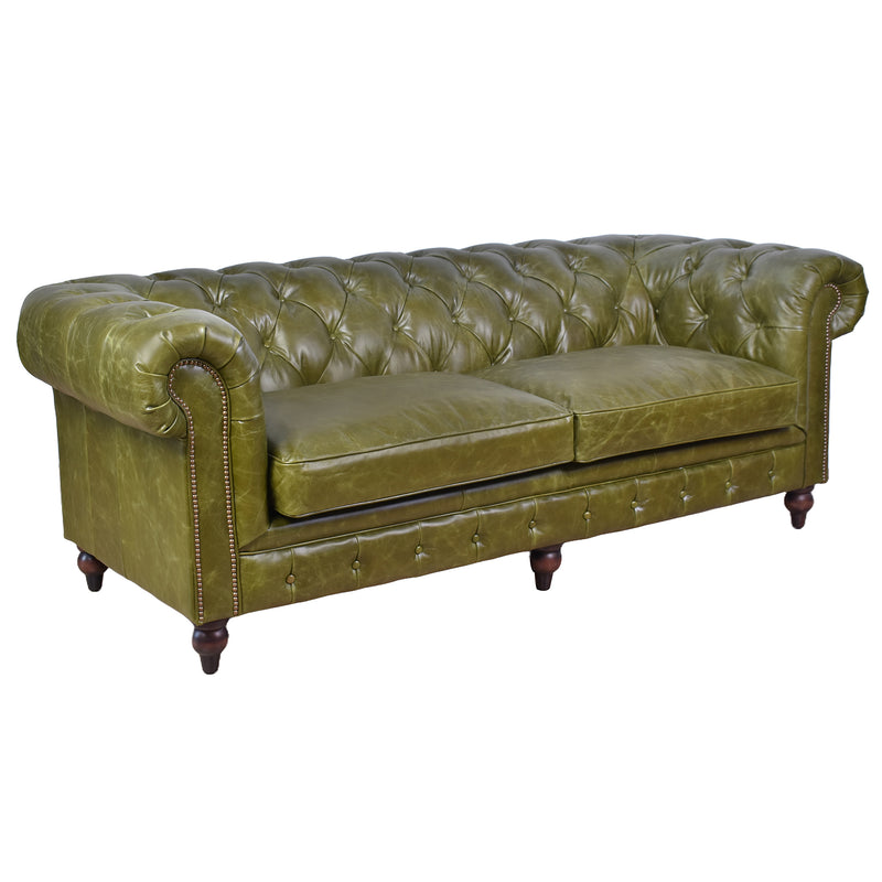 Windsor 3 Seater British Green Leather Chesterfield Sofa