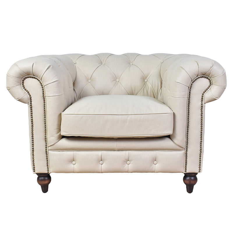 Windsor Sand White Leather Chesterfield Armchair