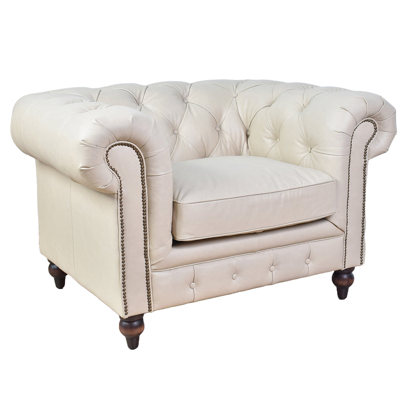 Windsor Sand White Leather Chesterfield Armchair