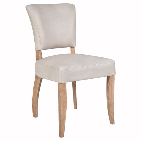 Cartier Light Grey Leather Dining Chair in White Wash