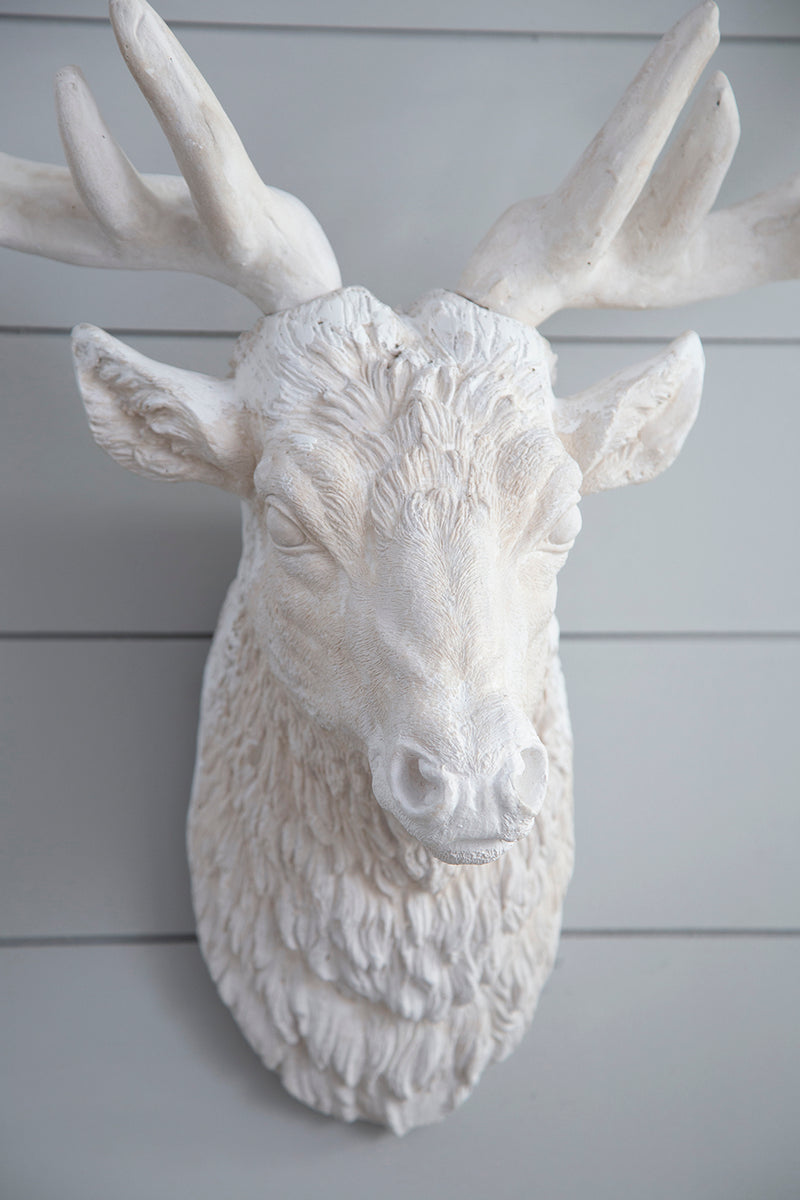 Darby Deer Head Wall Accent White-Dovetailed &amp; Doublestitched