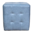 Felix Blue Square Leather Ottoman-Dovetailed &amp; Doublestitched