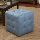 Felix Blue Square Leather Ottoman-Dovetailed &amp; Doublestitched