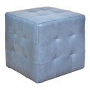 Felix Blue Square Leather Ottoman-Dovetailed &amp; Doublestitched