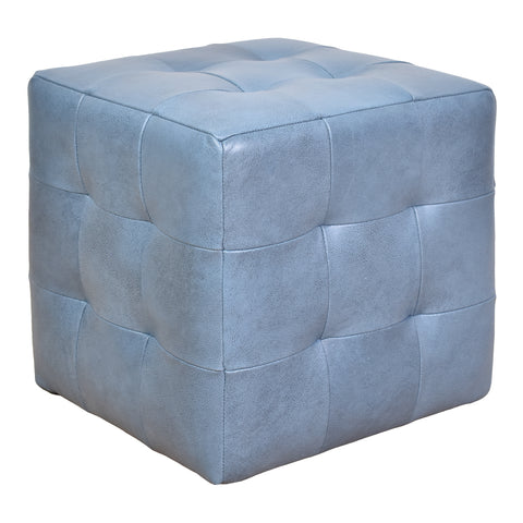 Felix Blue Square Leather Ottoman