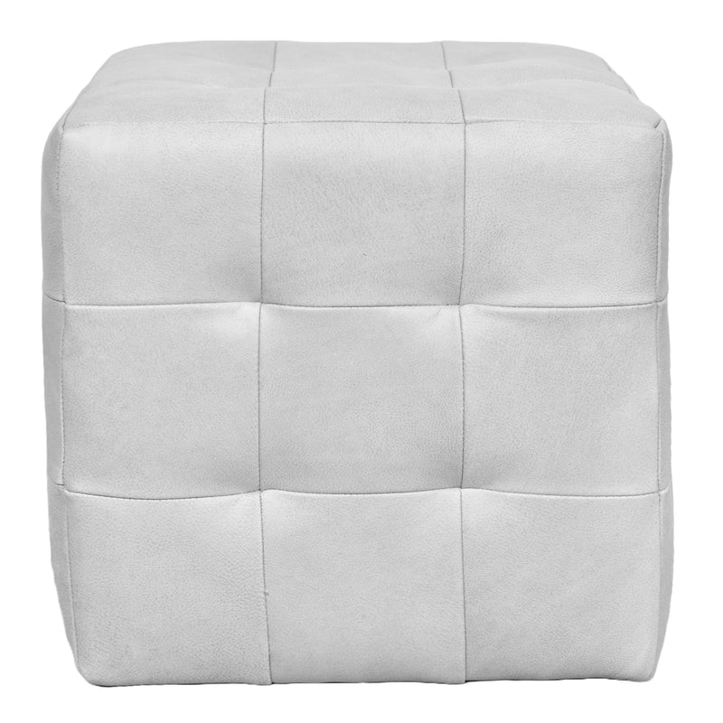 Felix Light Grey Square Leather Ottoman-Dovetailed &amp; Doublestitched