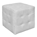 Felix Light Grey Square Leather Ottoman-Dovetailed &amp; Doublestitched