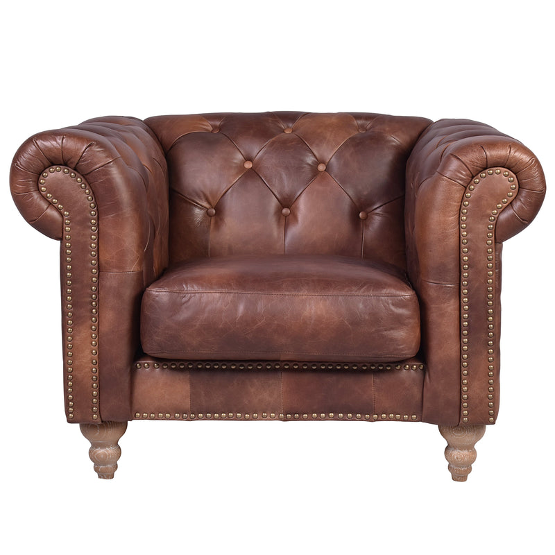 GG Distressed Leather Chesterfield Armchair-Dovetailed &amp; Doublestitched