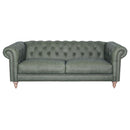 GG Green Leather Chesterfield 3 Seater Sofa-Dovetailed &amp; Doublestitched