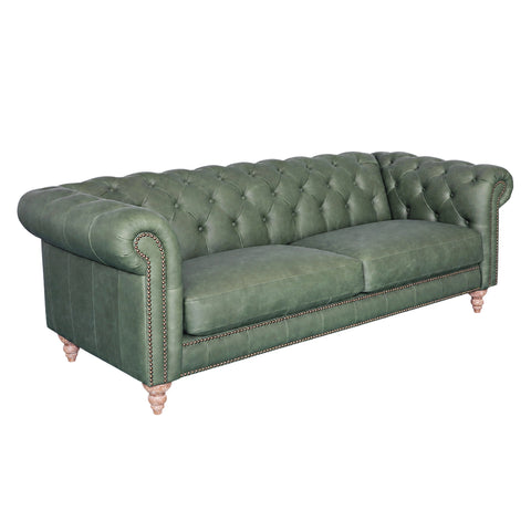 GG Green Leather Chesterfield 3 Seater Sofa