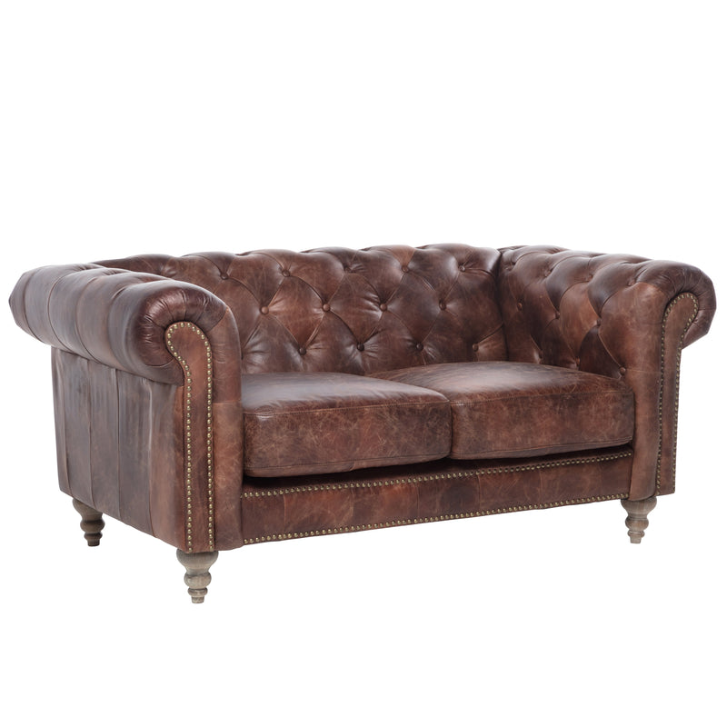 GG Leather Chesterfield 2 Seater Sofa-Dovetailed &amp; Doublestitched