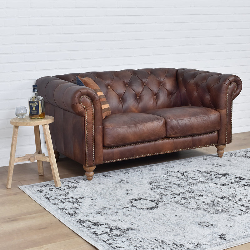 GG Leather Chesterfield 2 Seater Sofa-Dovetailed &amp; Doublestitched