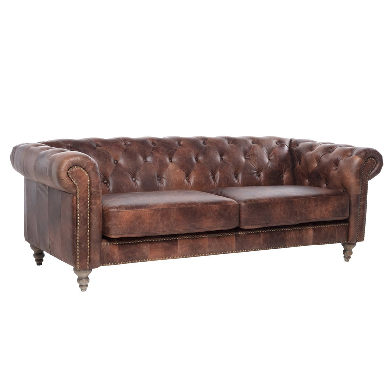 GG Leather Chesterfield 3 Seater Sofa-Dovetailed &amp; Doublestitched