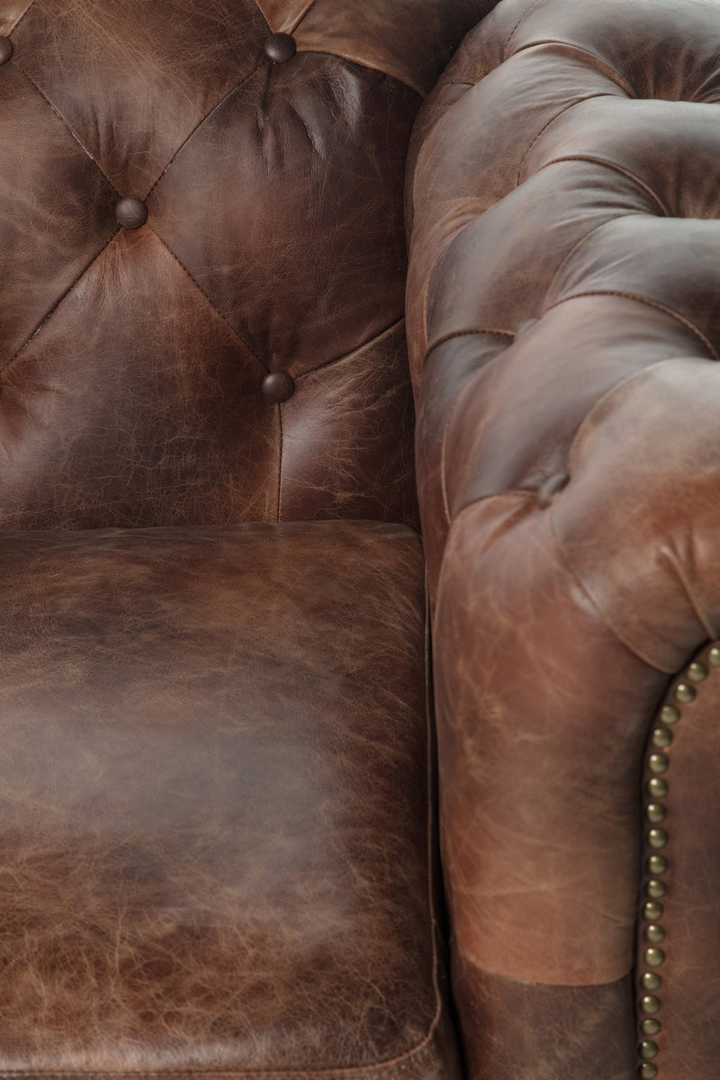 GG Leather Chesterfield 3 Seater Sofa-Dovetailed &amp; Doublestitched