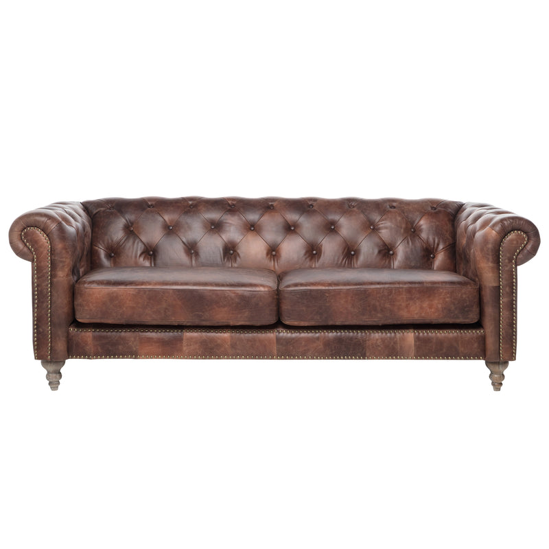 GG Leather Chesterfield 3 Seater Sofa-Dovetailed &amp; Doublestitched