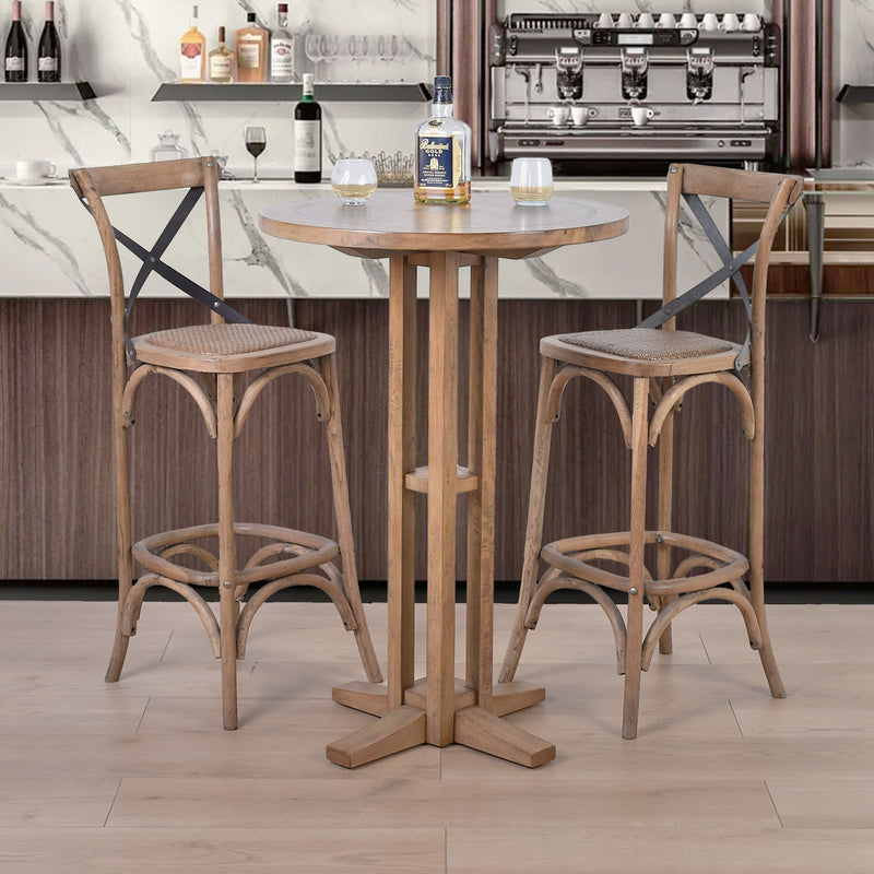 Hastings Cross Back Bar Stool with Dark Metal Straps-Dovetailed &amp; Doublestitched