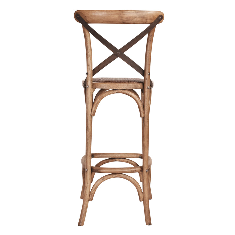 Hastings Cross Back Bar Stool with Dark Metal Straps-Dovetailed &amp; Doublestitched