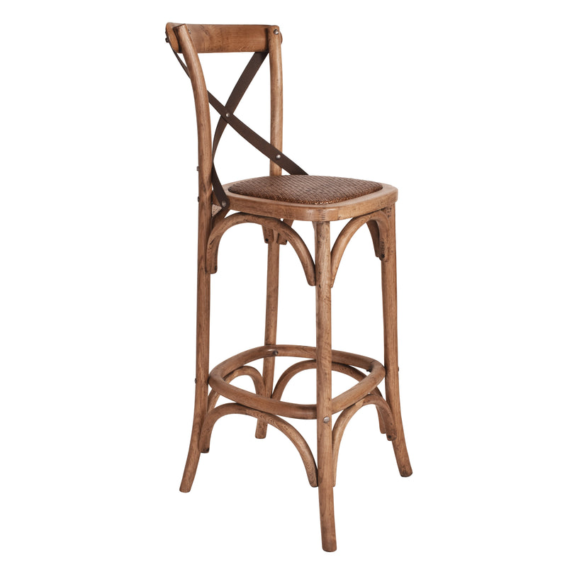 Hastings Cross Back Bar Stool with Dark Metal Straps-Dovetailed &amp; Doublestitched