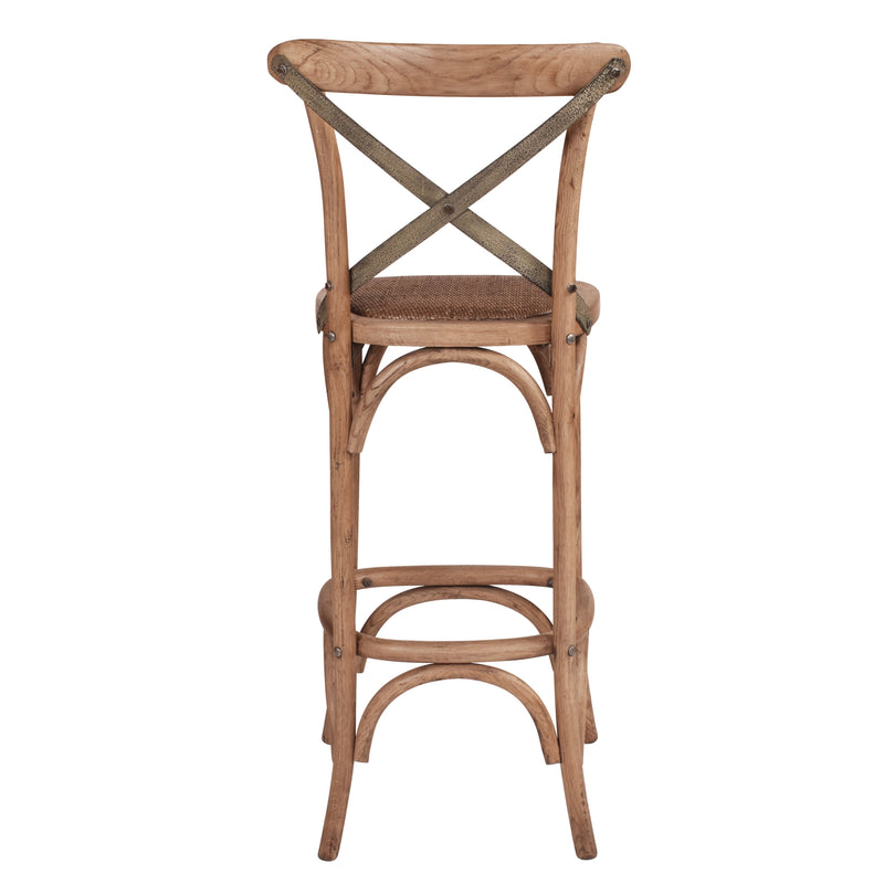 Hastings Cross Back Bar Stool with Grey Metal Straps-Dovetailed &amp; Doublestitched