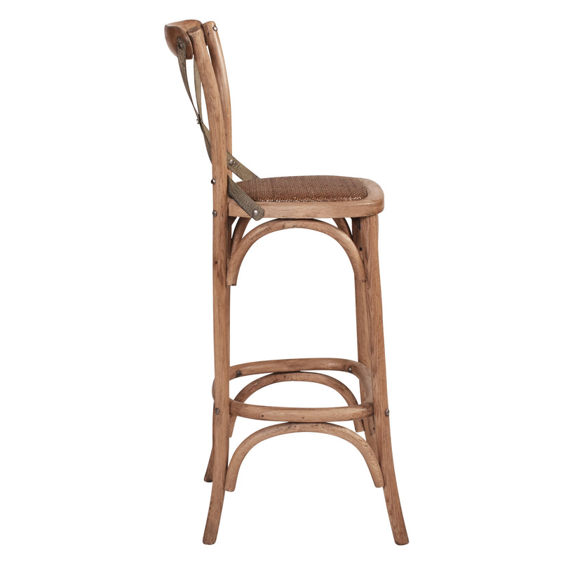Hastings Cross Back Bar Stool with Grey Metal Straps-Dovetailed &amp; Doublestitched