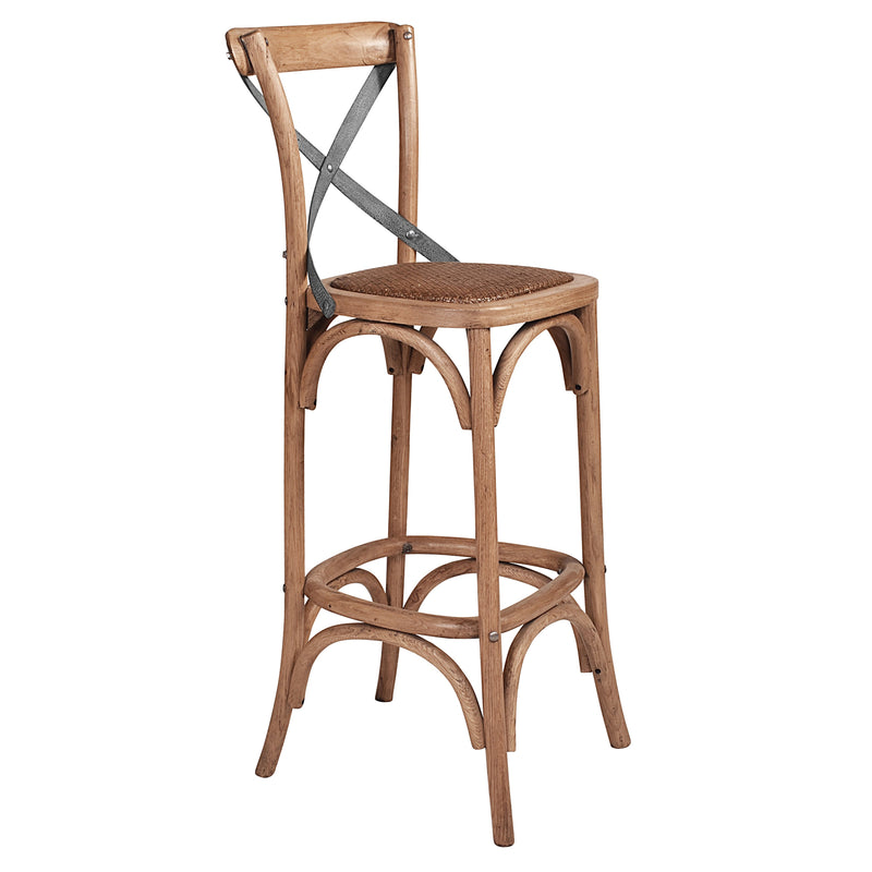 Hastings Cross Back Bar Stool with Grey Metal Straps-Dovetailed &amp; Doublestitched