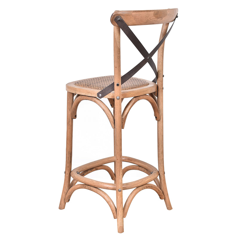 Hastings Cross Back Counter Stool with Dark Metal Straps-Dovetailed &amp; Doublestitched