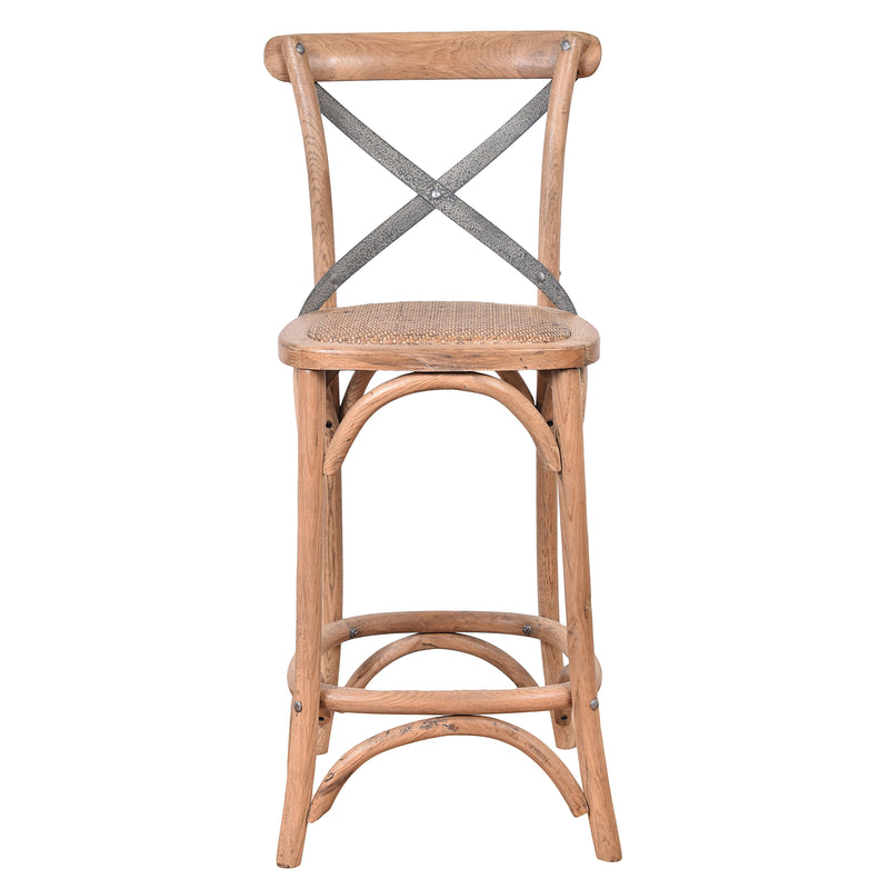 Hastings Cross Back Counter Stool with Grey Metal Straps-Dovetailed &amp; Doublestitched