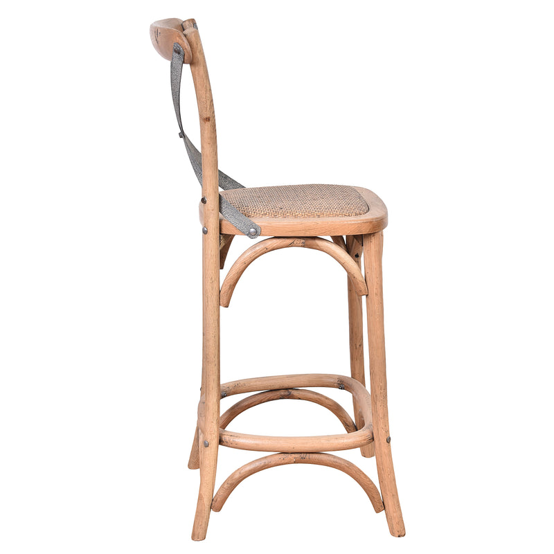 Hastings Cross Back Counter Stool with Grey Metal Straps-Dovetailed &amp; Doublestitched