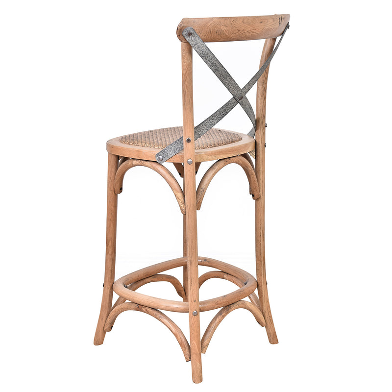 Hastings Cross Back Counter Stool with Grey Metal Straps-Dovetailed &amp; Doublestitched