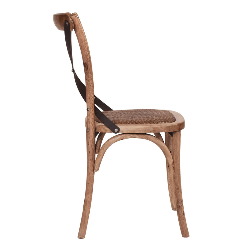 Hastings Oak Cross Back Chair with Dark Metal Straps-Dovetailed &amp; Doublestitched