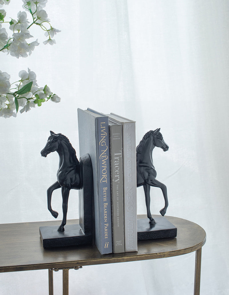 Horse Bookends in Black-Dovetailed &amp; Doublestitched