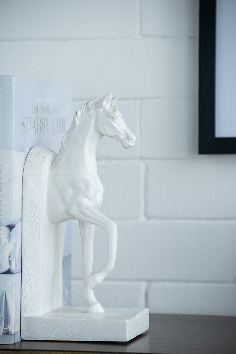 Horse Bookends in White-Dovetailed &amp; Doublestitched