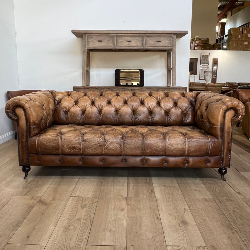 Barrington Antique Leather Chesterfield Sofa - 3 Seater