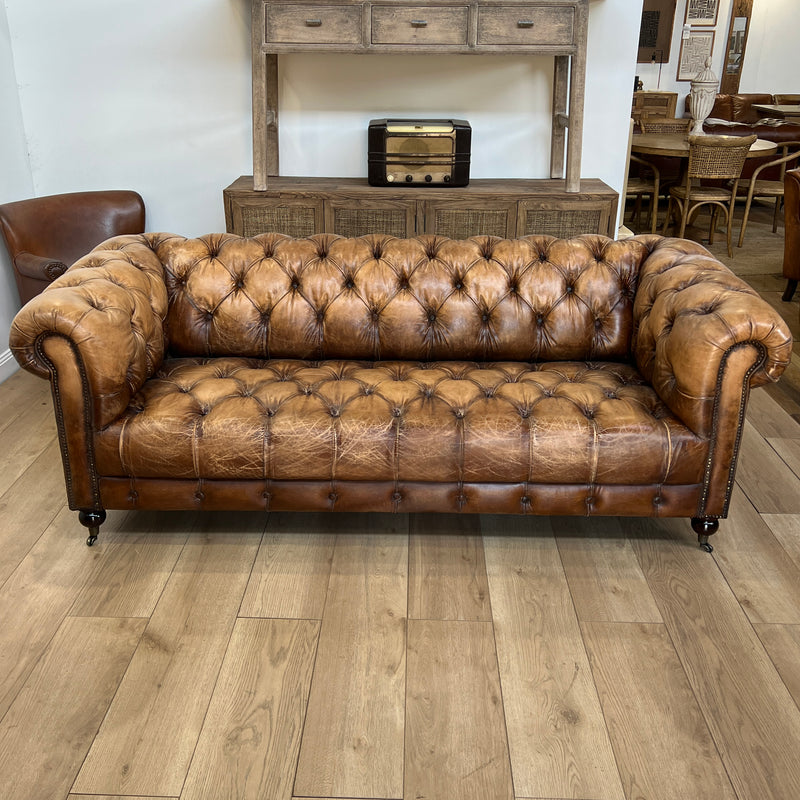 Barrington Antique Leather Chesterfield Sofa - 3 Seater