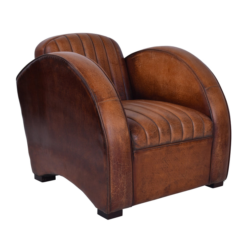 Icarus Antique Leather Art Deco Chair-Dovetailed &amp; Doublestitched