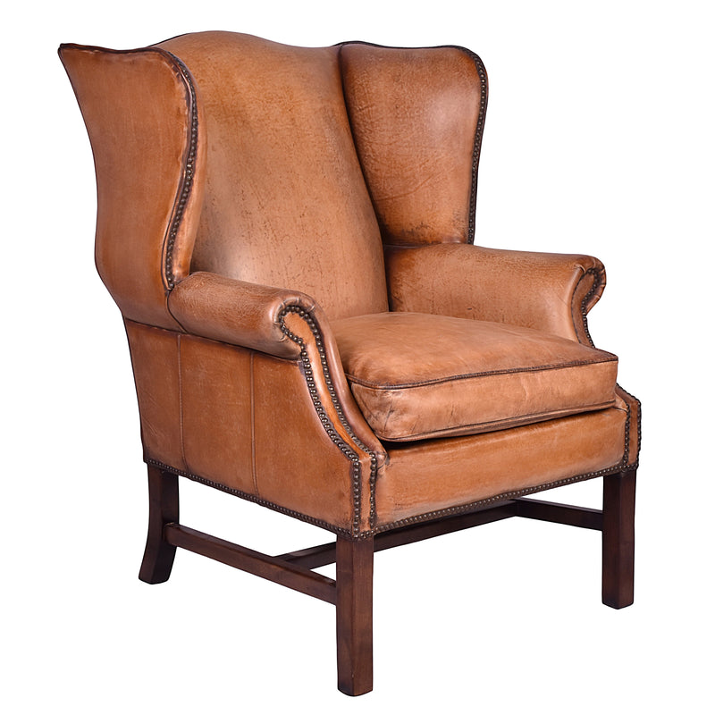Irving Antique Leather Armchair-Dovetailed &amp; Doublestitched