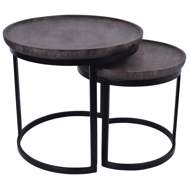 Jaipur Round Side Table Set of 2-Dovetailed &amp; Doublestitched