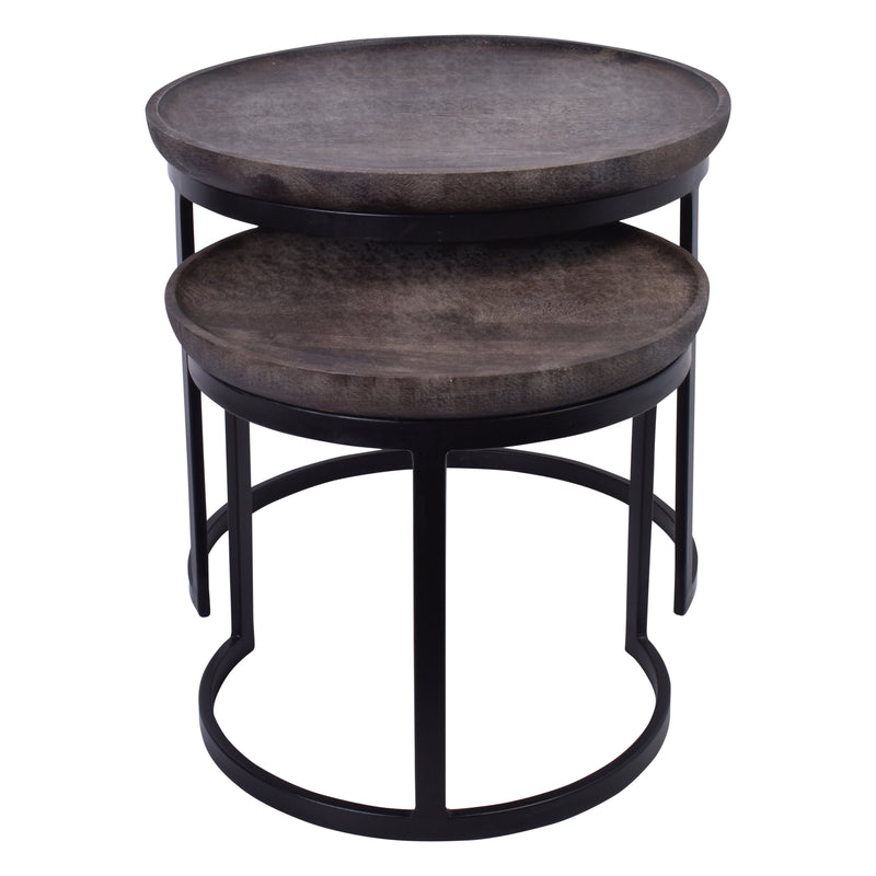 Jaipur Round Side Table Set of 2-Dovetailed &amp; Doublestitched