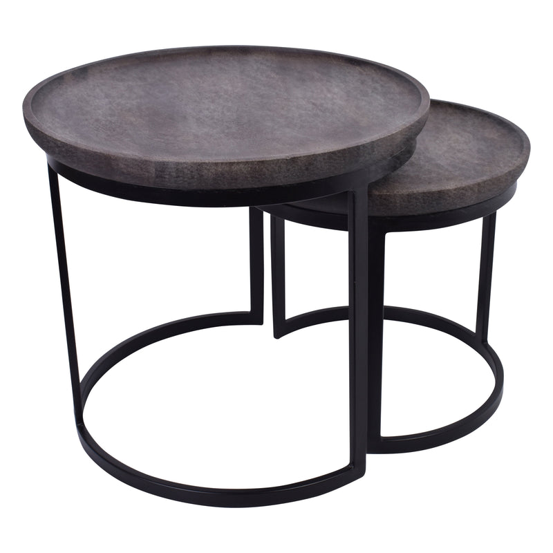 Jaipur Round Side Table Set of 2-Dovetailed &amp; Doublestitched