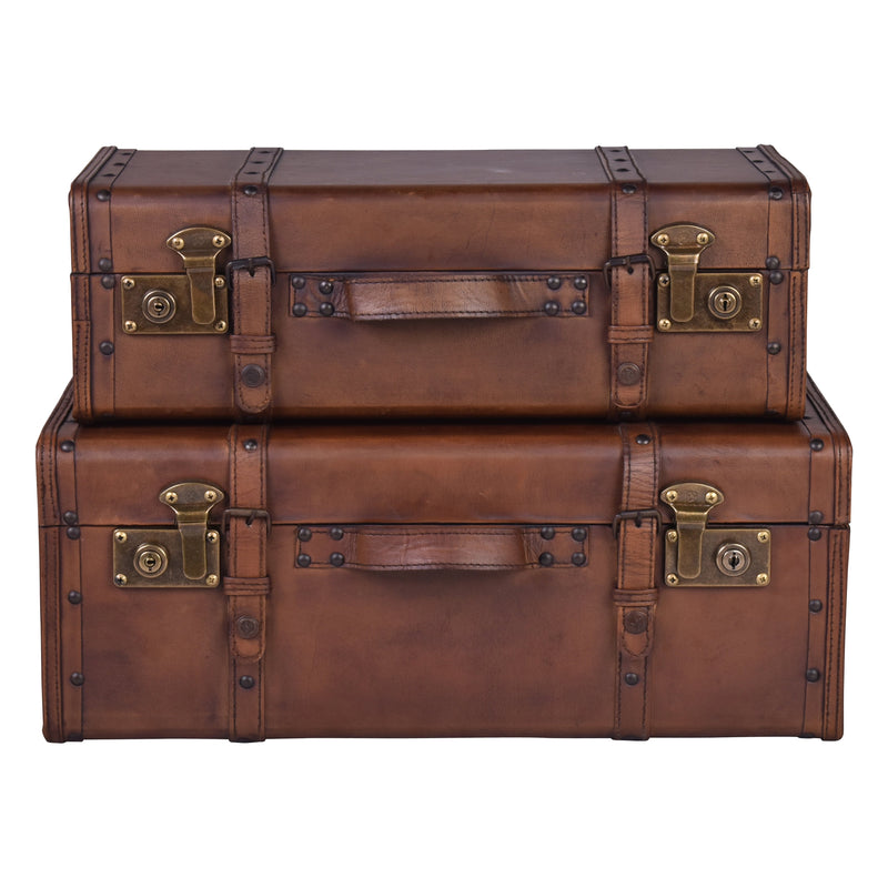 Jaipur Set Of Leather Trunks-Dovetailed &amp; Doublestitched