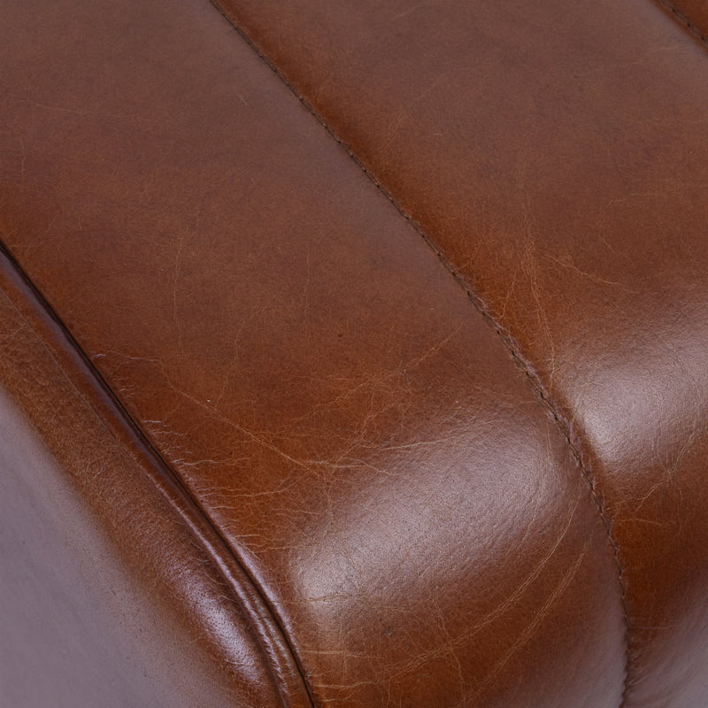 Jaipur Tan Leather Bench Seat-Dovetailed &amp; Doublestitched