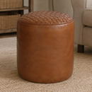 Jaipur Round Tan Leather Ottoman