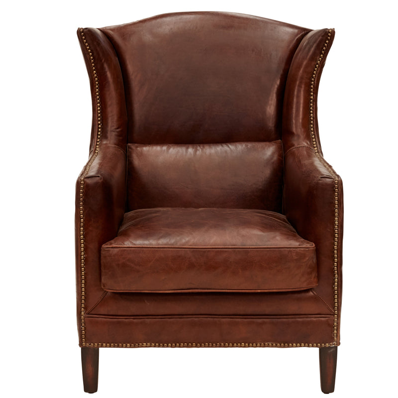 Knox Vintage Leather Wingback Armchair-Dovetailed &amp; Doublestitched