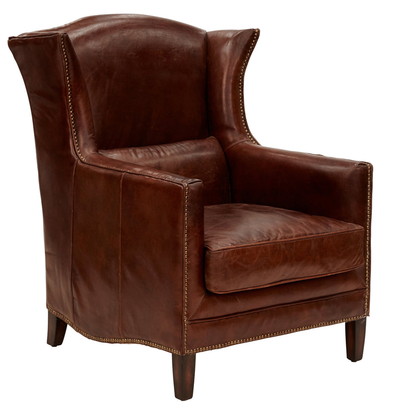 Knox Vintage Leather Wingback Armchair-Dovetailed &amp; Doublestitched