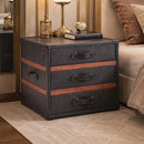 Lancaster Black Leather Trunk Bedside Table-Dovetailed &amp; Doublestitched