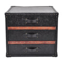 Lancaster Black Leather Trunk Bedside Table-Dovetailed &amp; Doublestitched