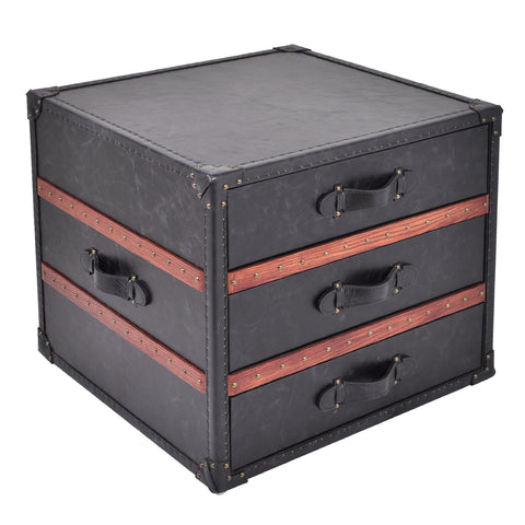 Lancaster Black Leather Trunk Bedside Table
